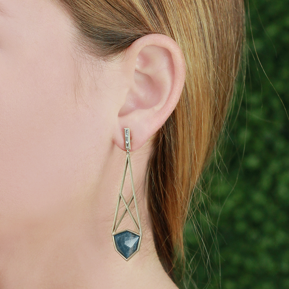 MONIQUE PEAN-Blue Lepidolite Open Cage Earrings-WHITE GOLD