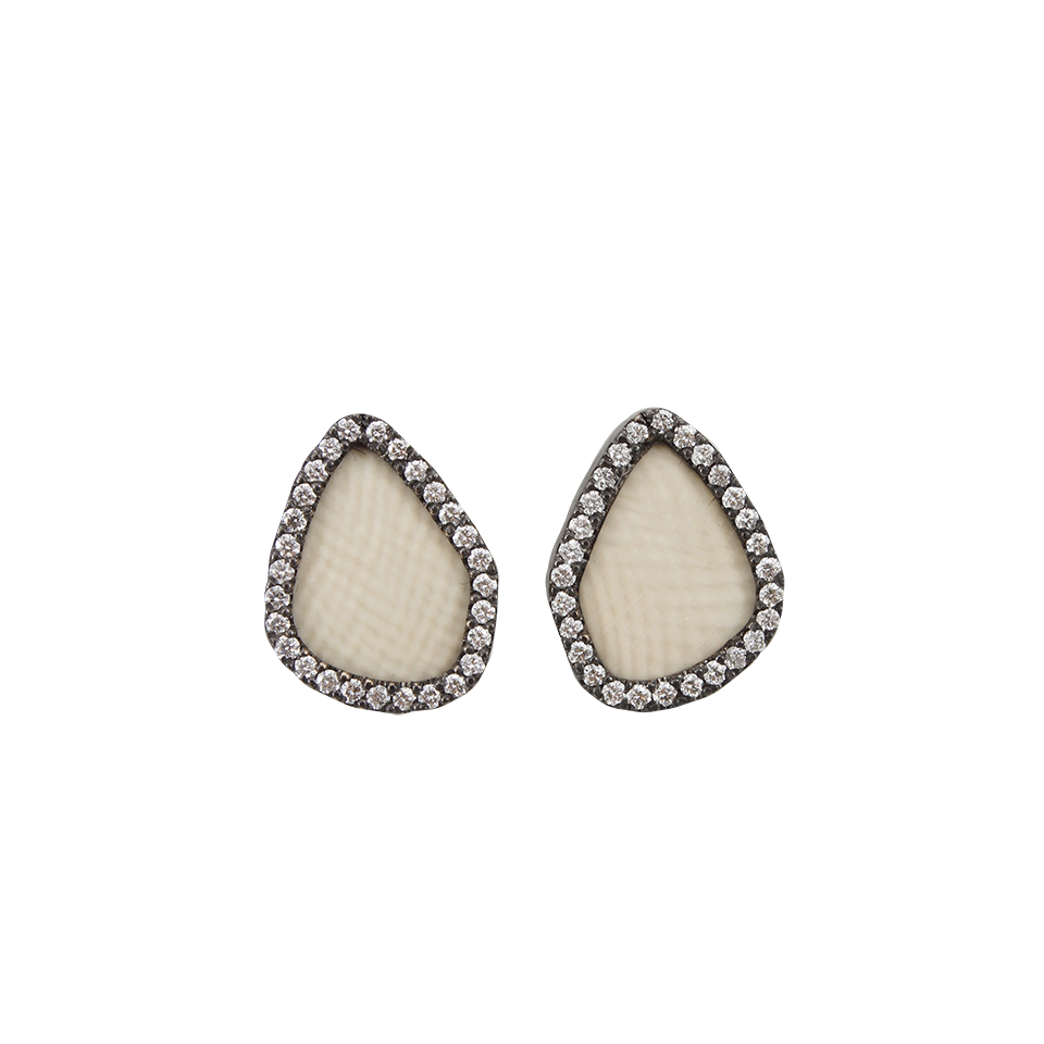 MONIQUE PEAN-Fossilized Woolly Mammoth Slice Stud Earrings-WHITE GOLD