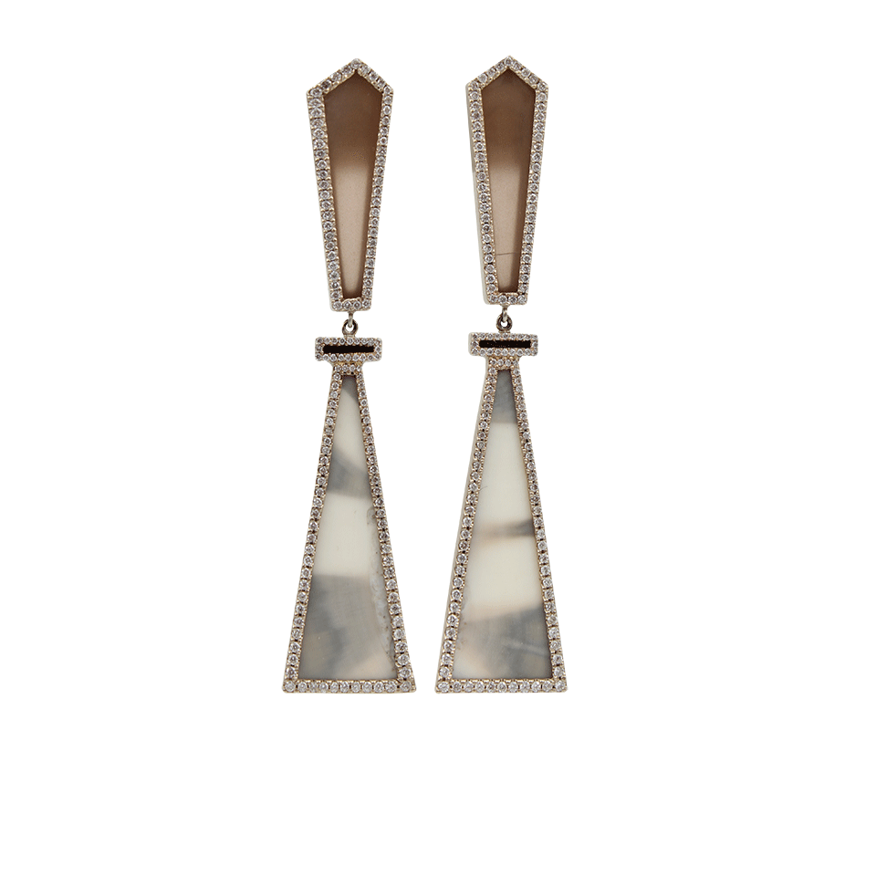 MONIQUE PEAN-Grey Ombre Fossilized Walrus Earrings-WHITE GOLD