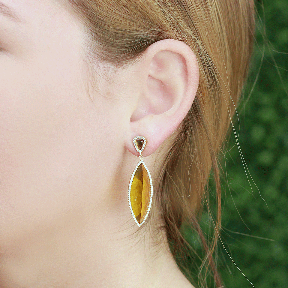 MONIQUE PEAN-Citrine And Smokey Quartz Earrings-YELLOW GOLD