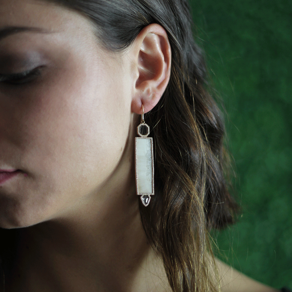 MONIQUE PEAN-Fossilized Walrus Rectangular Earrings-YELLOW GOLD