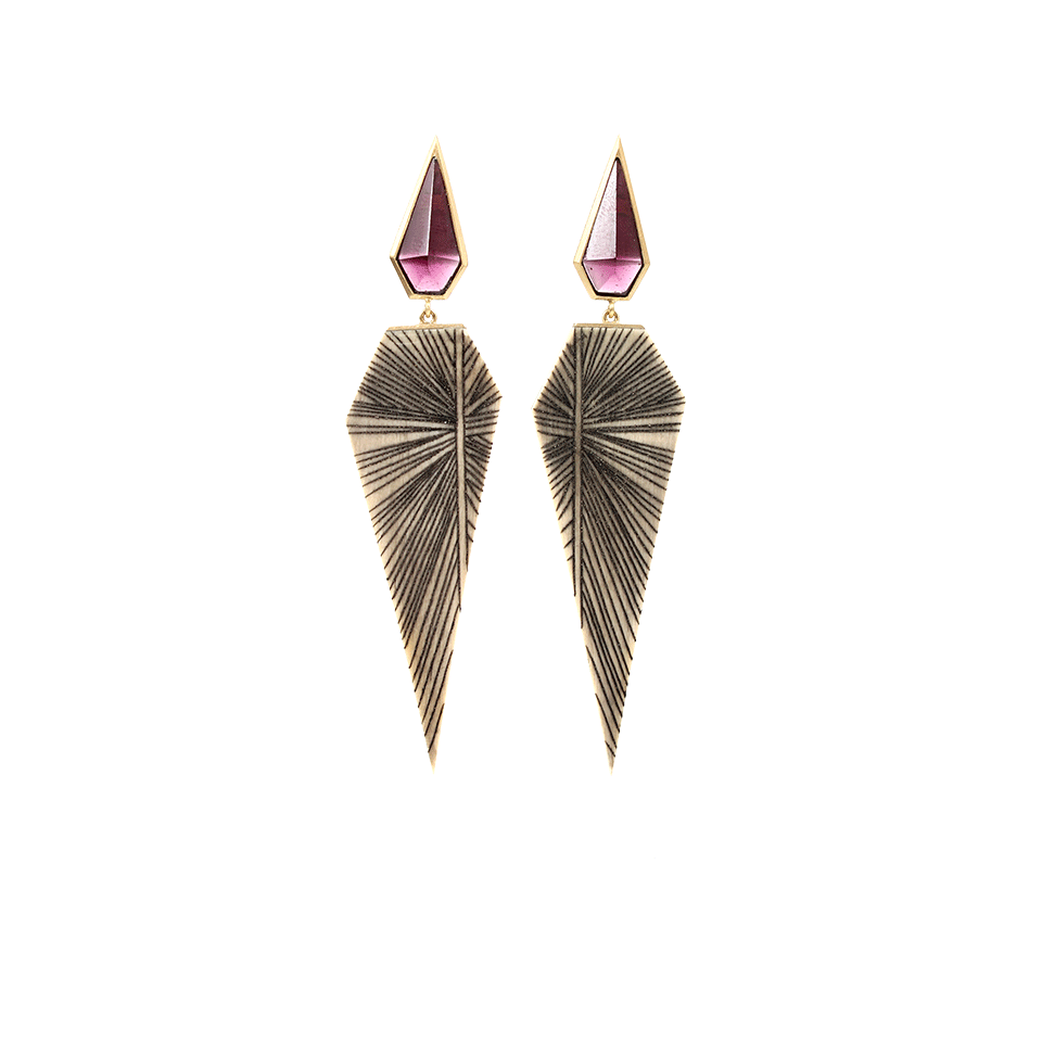 MONIQUE PEAN-Fossilized Woolly Mammoth Scrimshaw Earrings-YELLOW GOLD