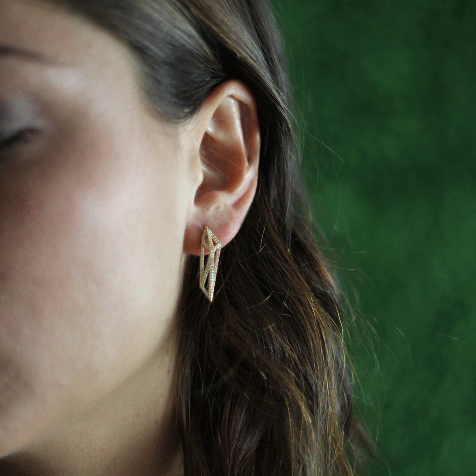 MONIQUE PEAN-Geometric Signature Cage Earrings-YELLOW GOLD
