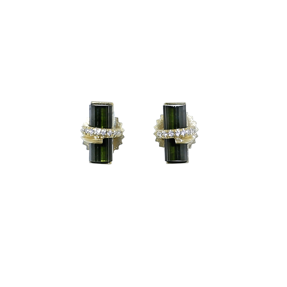 MONIQUE PEAN-Green Tourmaline And Diamond Stud Earrings-YELLOW GOLD