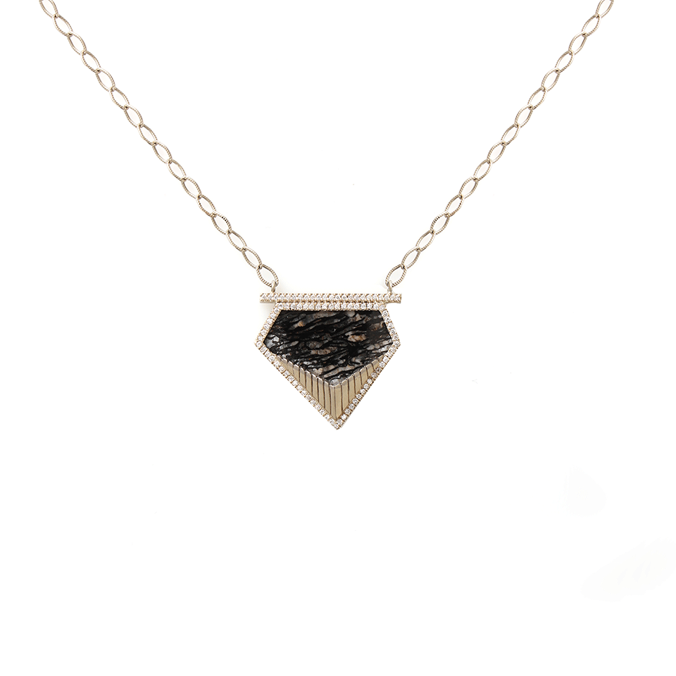 MONIQUE PEAN-Black Fossilized Dinosaur Bone Necklace-WHITE GOLD