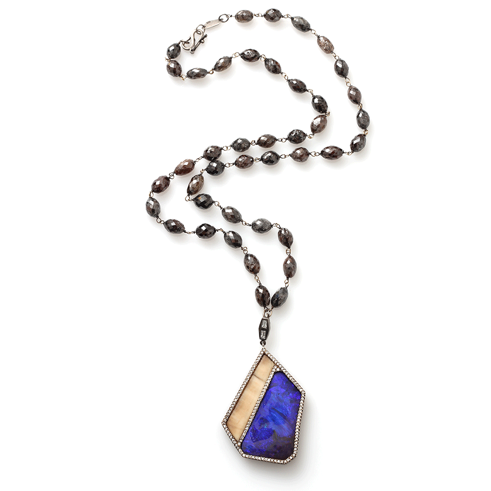 MONIQUE PEAN-Boulder Opal Pendant And Diamond Bead Necklace-WHITE GOLD