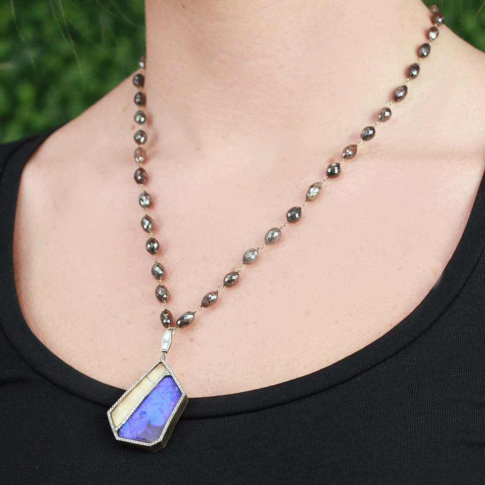 MONIQUE PEAN-Boulder Opal Pendant And Diamond Bead Necklace-WHITE GOLD