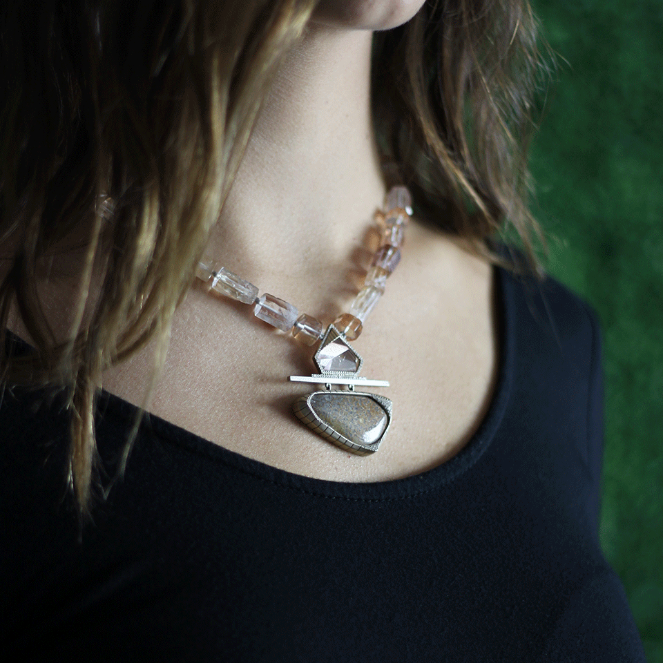 MONIQUE PEAN-Fossilized Dinosaur Bone Necklace-WHITE GOLD