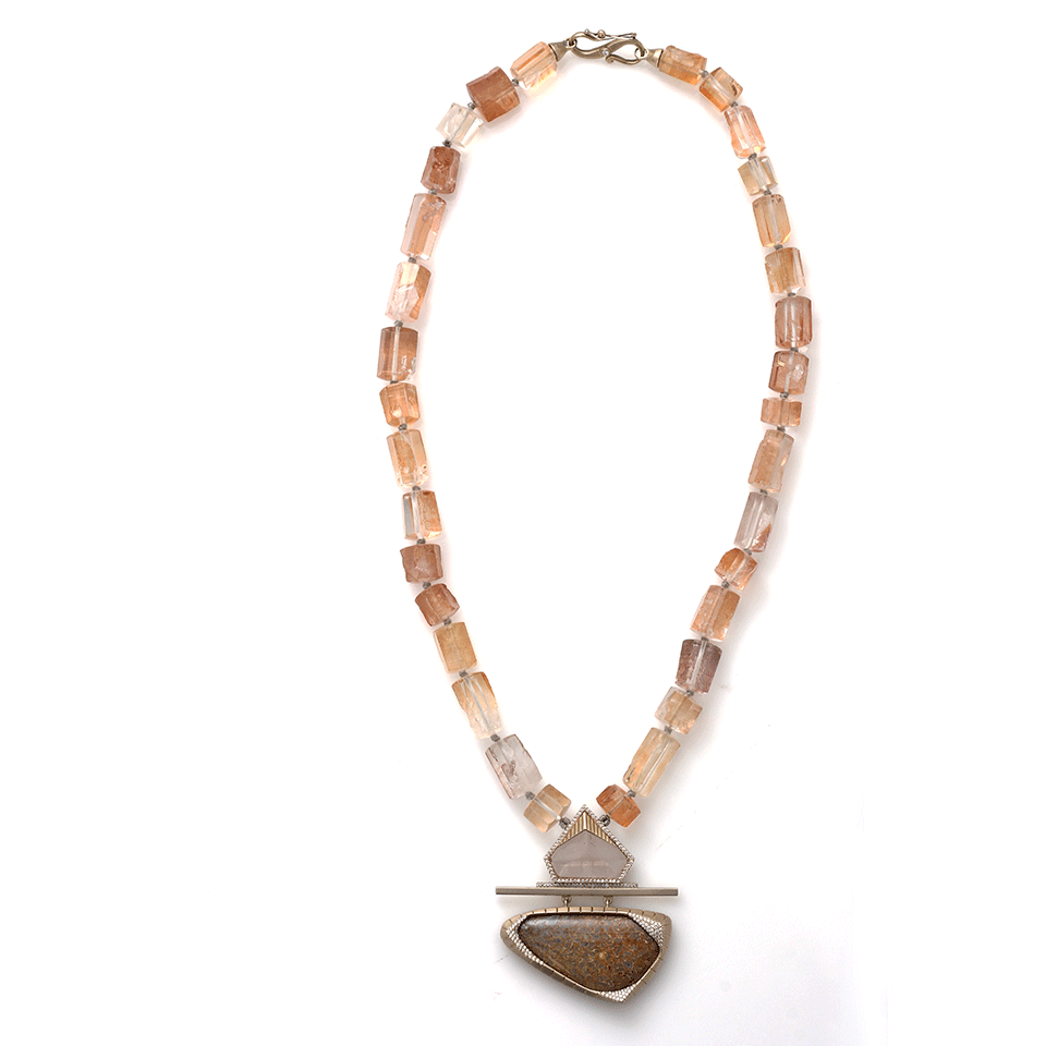 MONIQUE PEAN-Fossilized Dinosaur Bone Necklace-WHITE GOLD