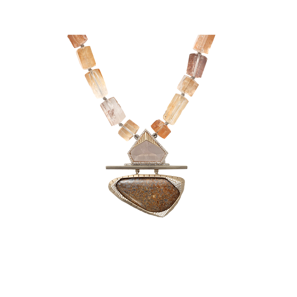 MONIQUE PEAN-Fossilized Dinosaur Bone Necklace-WHITE GOLD