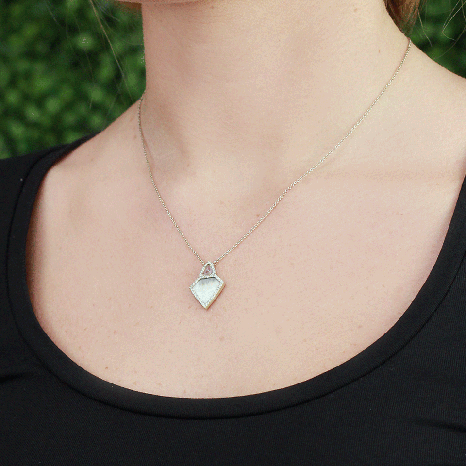 MONIQUE PEAN-Grey Sunburst Fossilized Walrus Necklace-WHITE GOLD