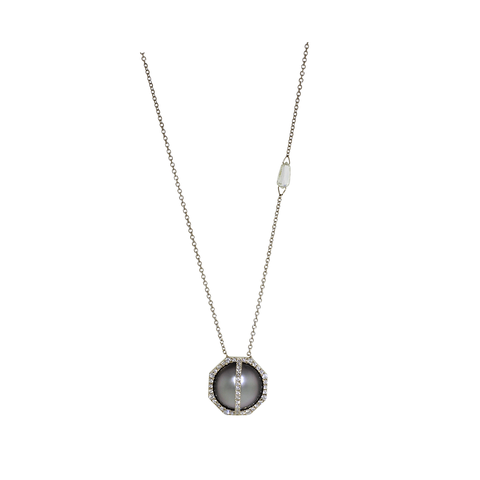 MONIQUE PEAN-Sustainable Grey Tahitian Pearl And Diamond Arch Necklace-WHITE GOLD