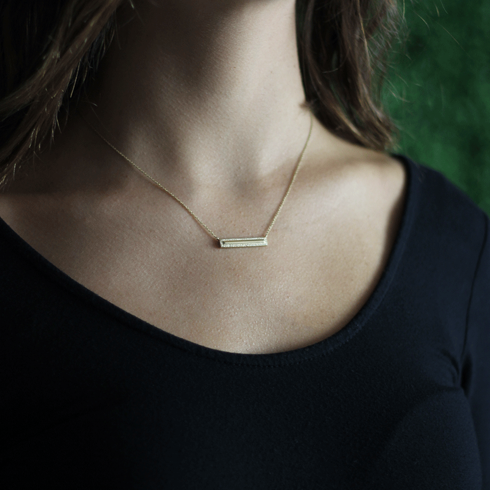 MONIQUE PEAN-White Diamond Bar Necklace-YELLOW GOLD