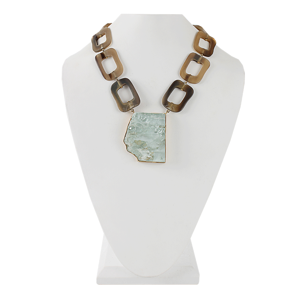 MONIQUE PEAN-Natural Aquamarine and Buffalo Horn Link Necklace-YLW GOLD