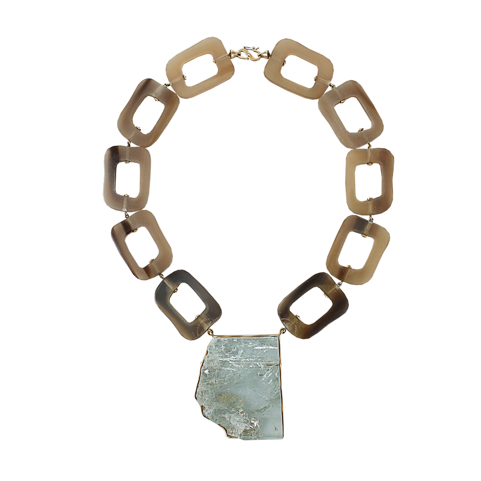 MONIQUE PEAN-Natural Aquamarine and Buffalo Horn Link Necklace-YLW GOLD