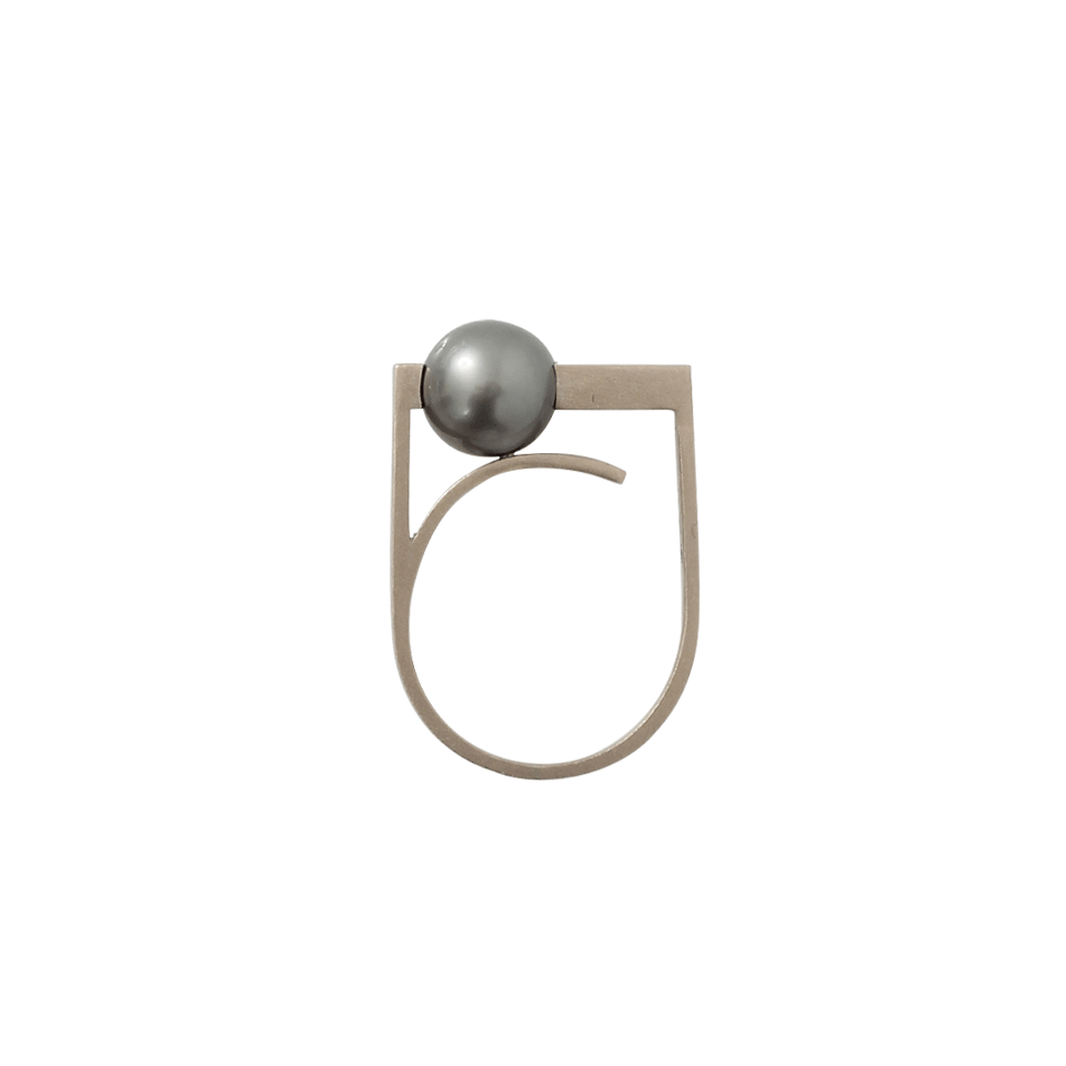 MONIQUE PEAN-Tahitian Pearl And Diamond Square Ring-WHITE GOLD