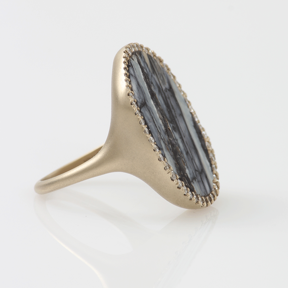 MONIQUE PEAN-Fossilized Mammoth Oval Ring-WHITE GOLD