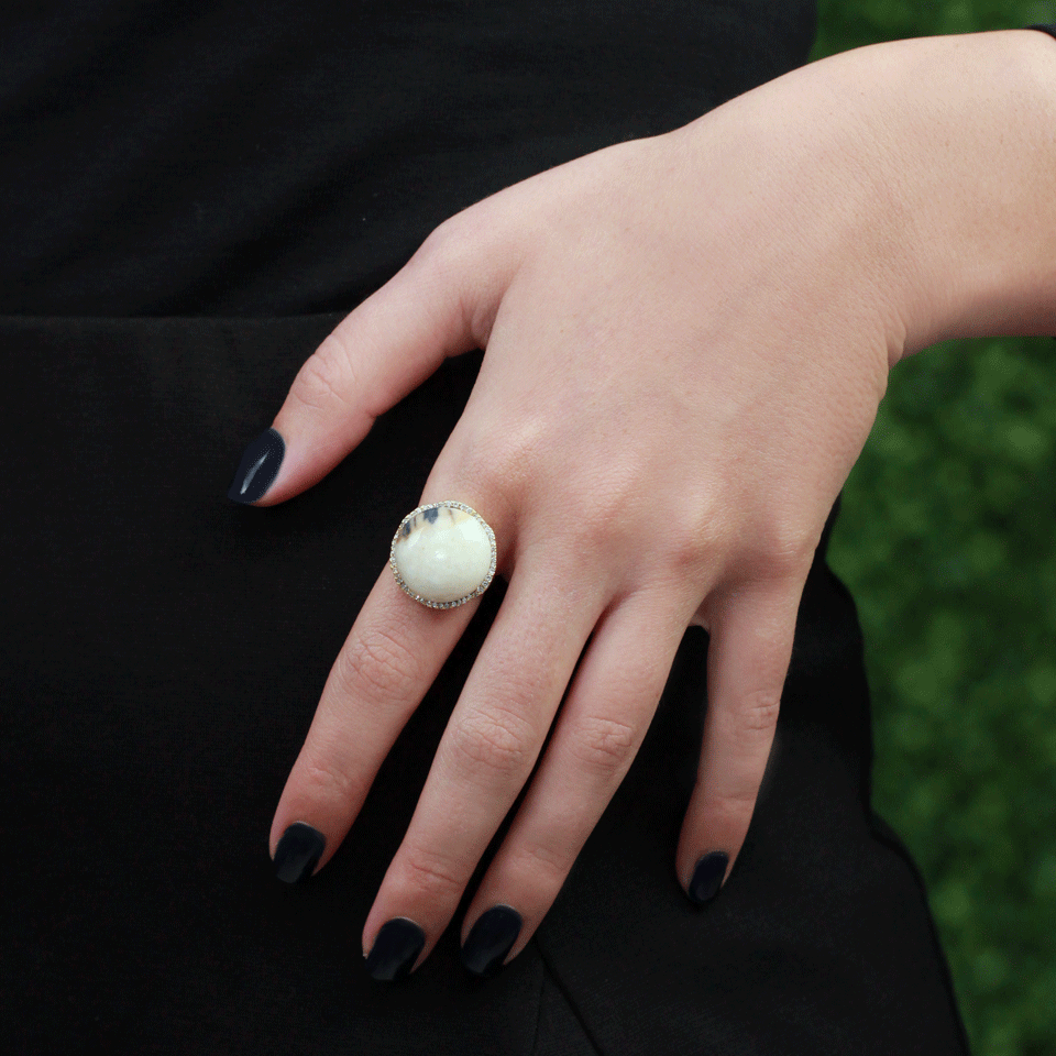 MONIQUE PEAN-Vivid Blue Fossilized Walrus Ring-YELLOW GOLD