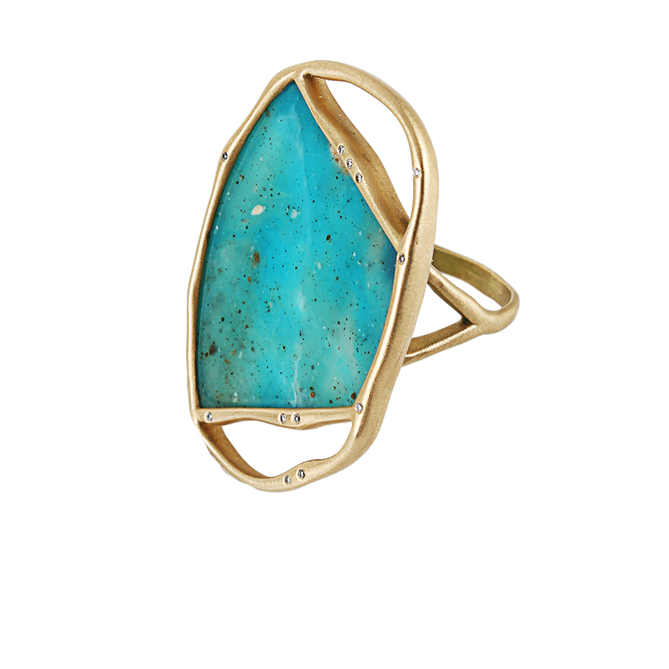 MONIQUE PEAN-Opalina Oval Cut Out with White Diamond Sprinkle Ring-YELLOW GOLD