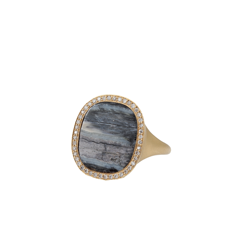 MONIQUE PEAN-Vivid Blue Fossilized Woolly Mammoth Ring-YELLOW GOLD