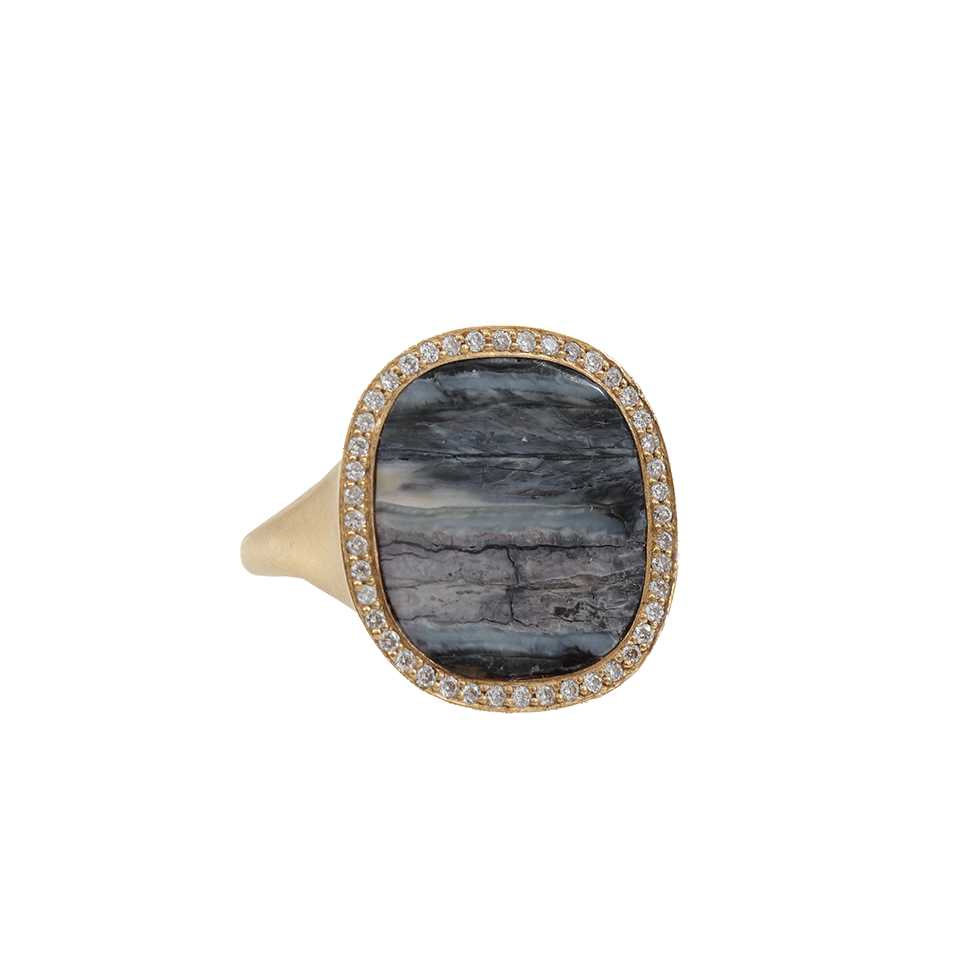 MONIQUE PEAN-Vivid Blue Fossilized Woolly Mammoth Ring-YELLOW GOLD