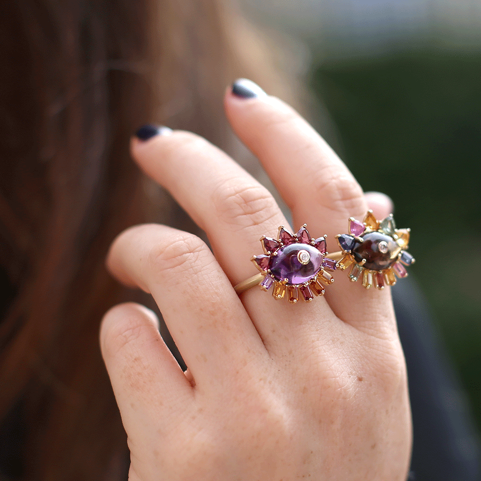 MORAIS x BASHA-Melissa Evil Eye Gemstone Ring-YELLOW GOLD