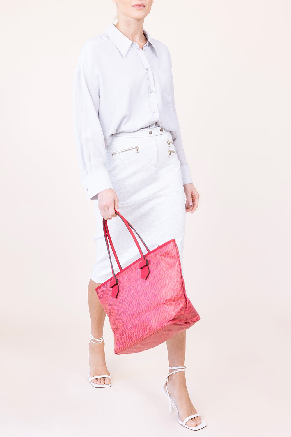 MOREAU-St Tropez Zip Tote MM - Red-RED/CHAM