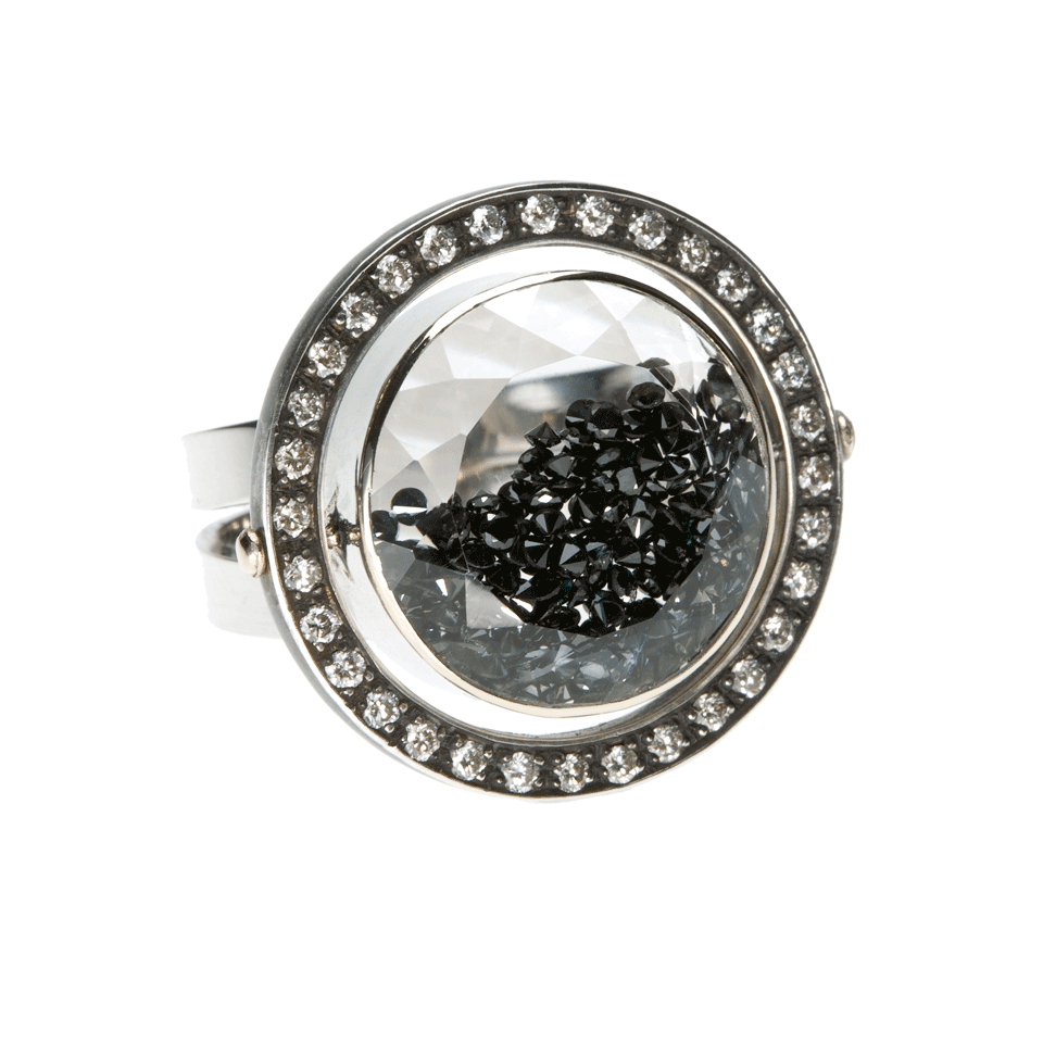 MORITZ GLIK-Black Diamond and Sapphire Orbit Ring-WHT GOLD