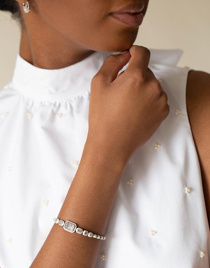 MORITZ GLIK-Diamond and White Enamel Shaker Bracelet-PLDM
