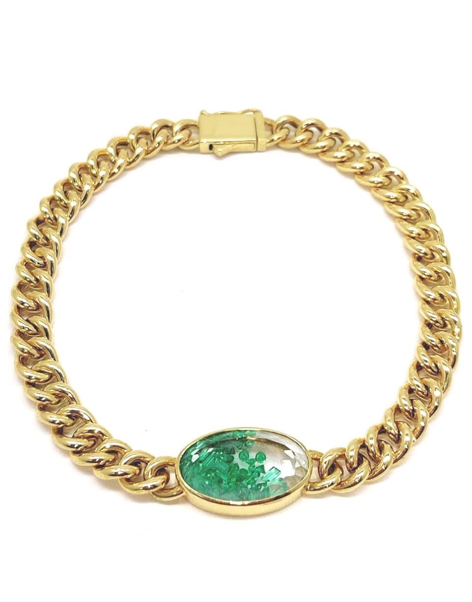 MORITZ GLIK-Emerald Shaker Curb Chain Bracelet-YELLOW GOLD