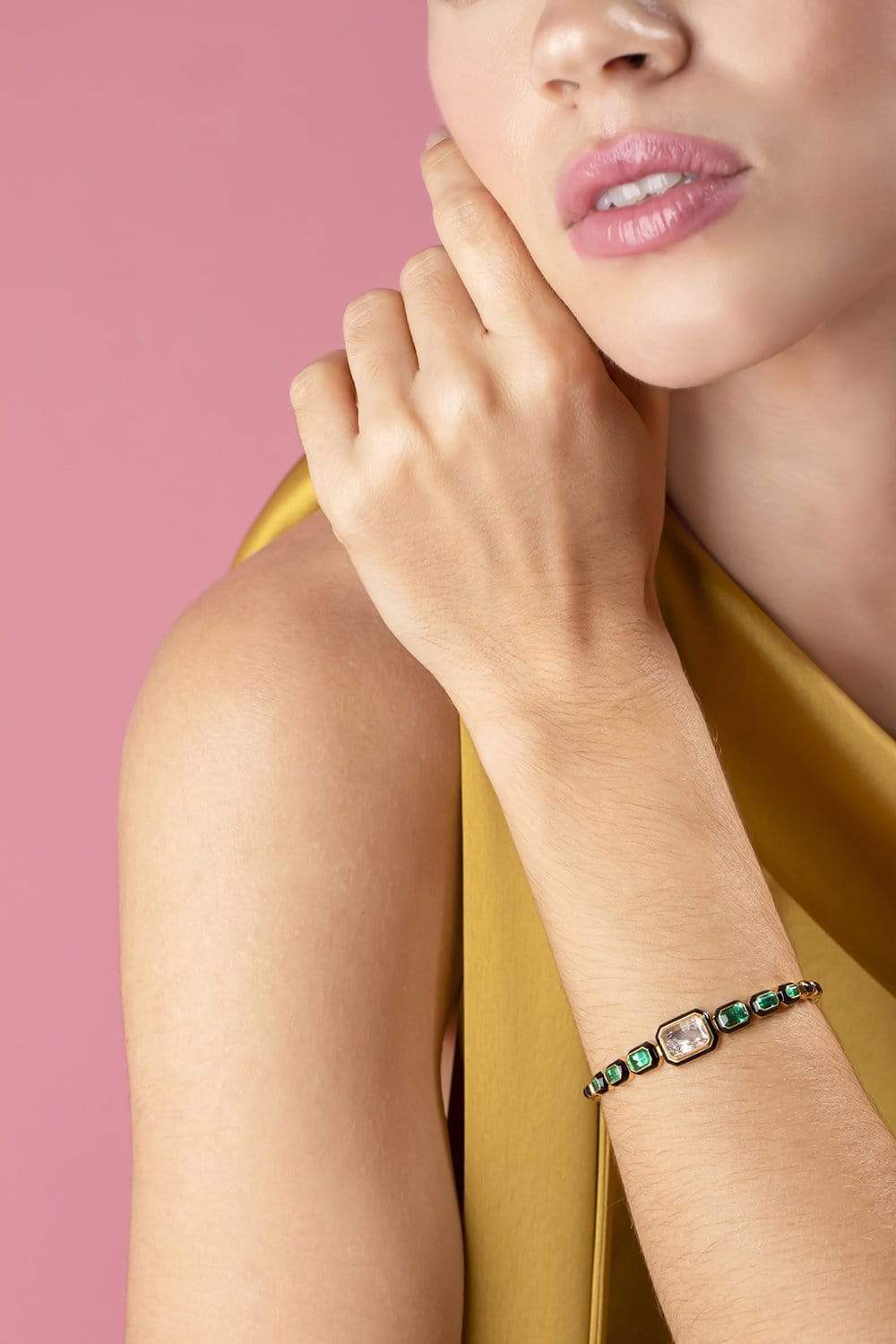 MORITZ GLIK-Emeralds Tennis Shaker Bracelet-YELLOW GOLD