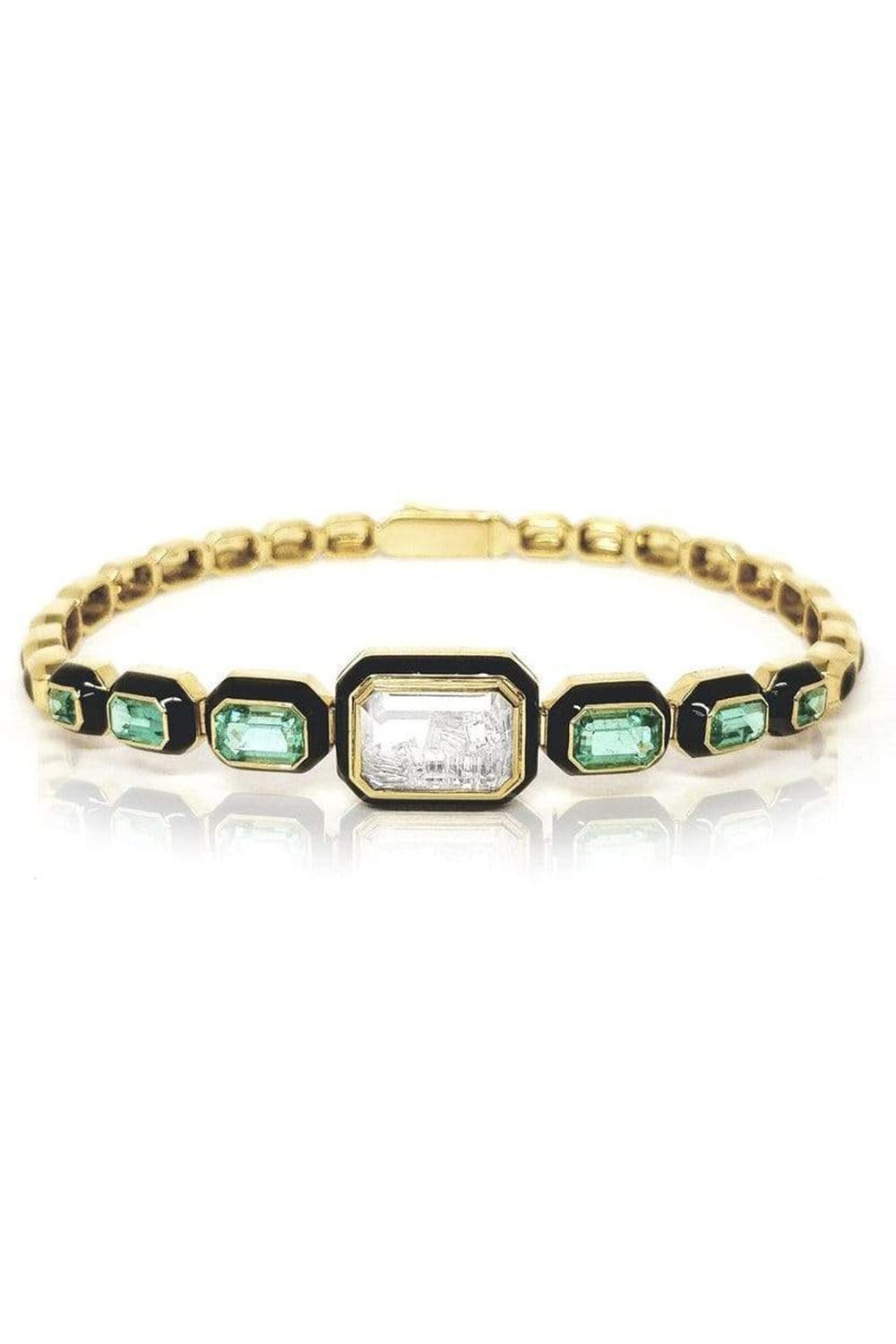 MORITZ GLIK-Emeralds Tennis Shaker Bracelet-YELLOW GOLD