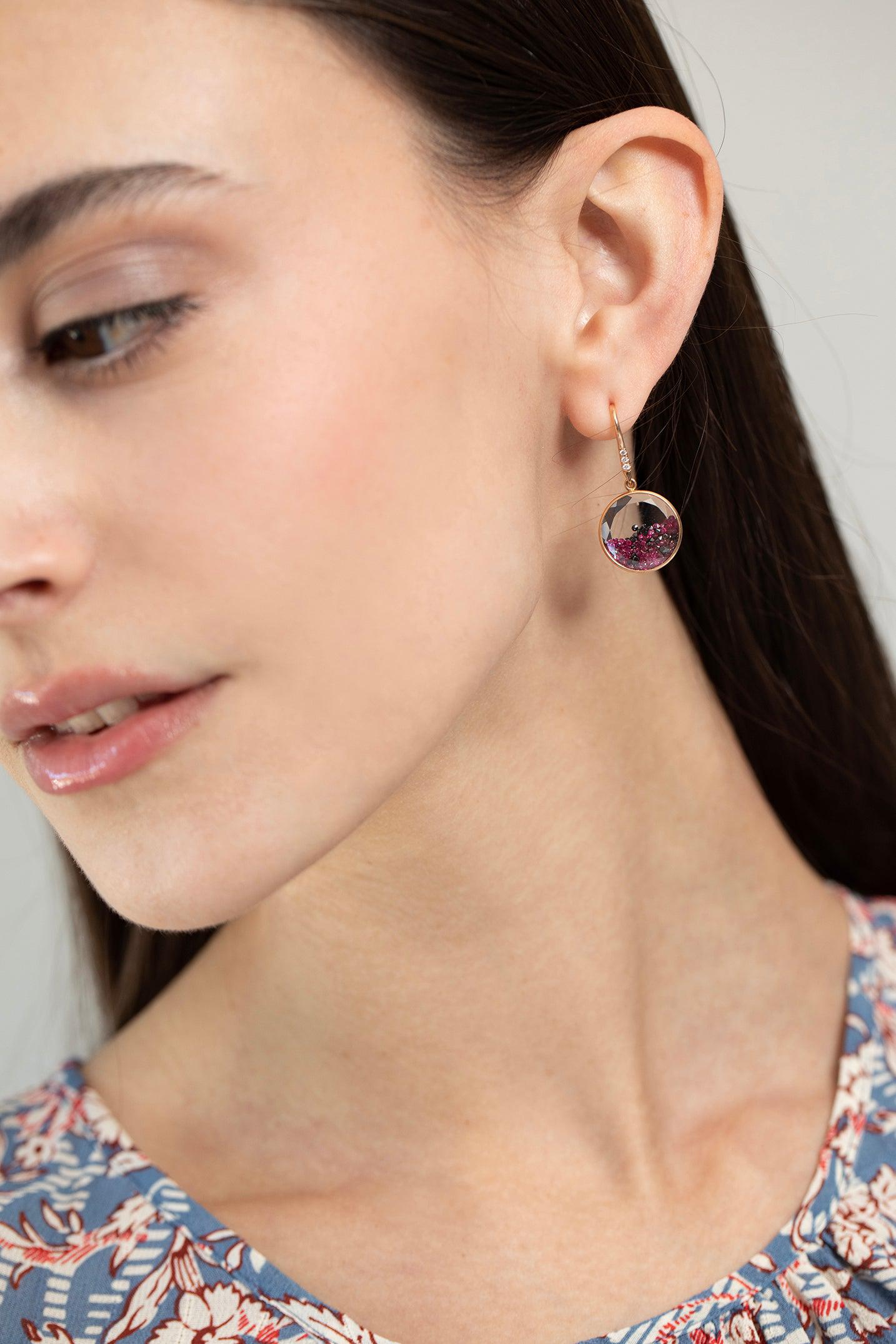 MORITZ GLIK-Core 15 Ruby and Black Diamond Earrings-ROSE GOLD