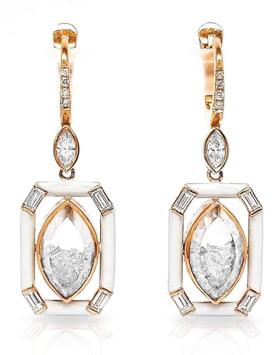 MORITZ GLIK-White Enamel and Diamond Shaker Earrings-ROSE GOLD