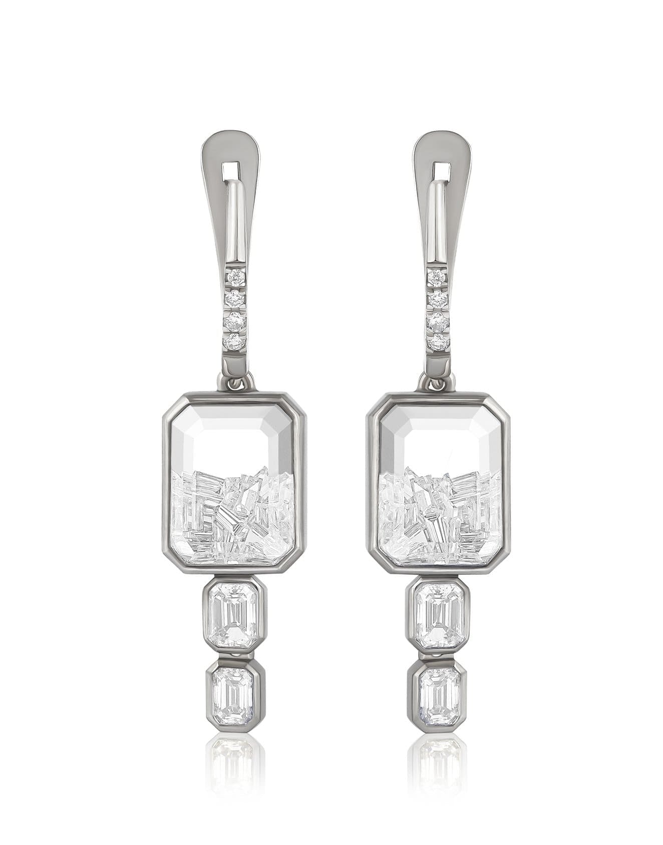 MORITZ GLIK-Triple Drop Shaker Earrings - White Gold-WHITE GOLD