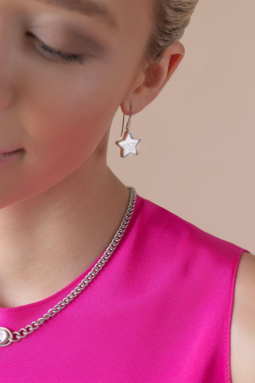 MORITZ GLIK-White Sapphire Baby Star Shaker Earrings-WHITE GOLD