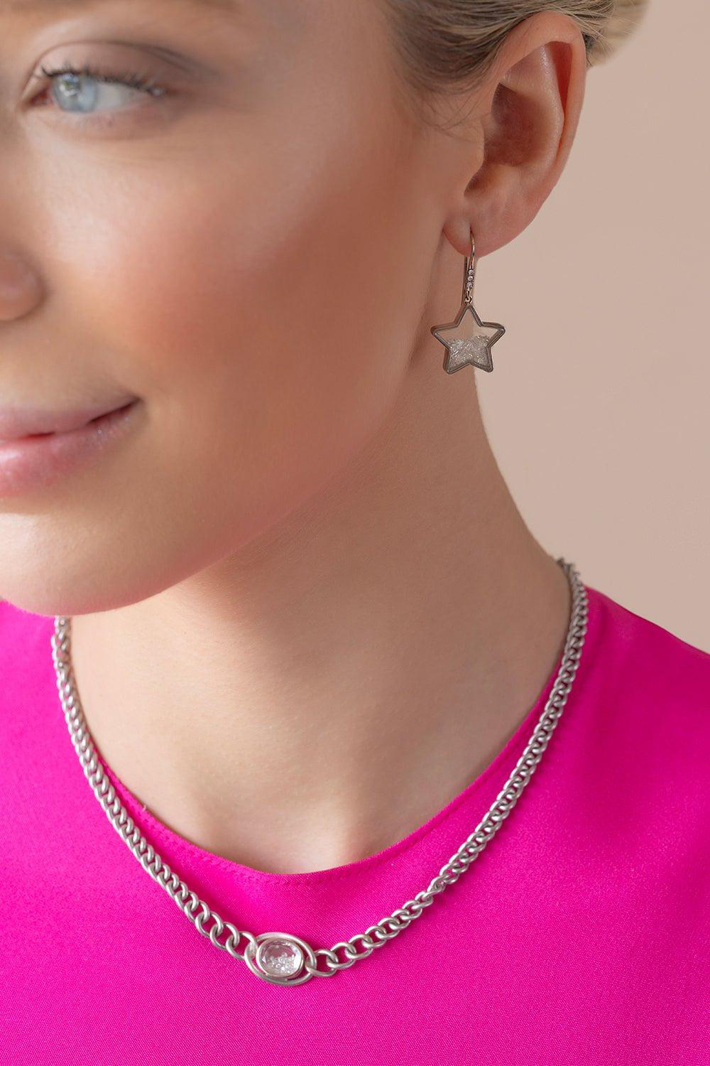 MORITZ GLIK-White Sapphire Baby Star Shaker Earrings-WHITE GOLD