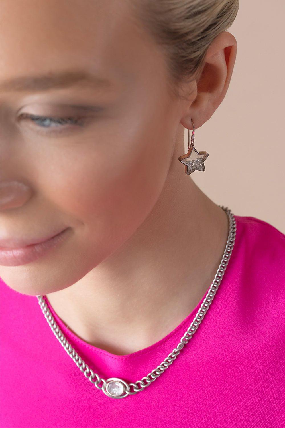 MORITZ GLIK-White Sapphire Baby Star Shaker Earrings-WHITE GOLD
