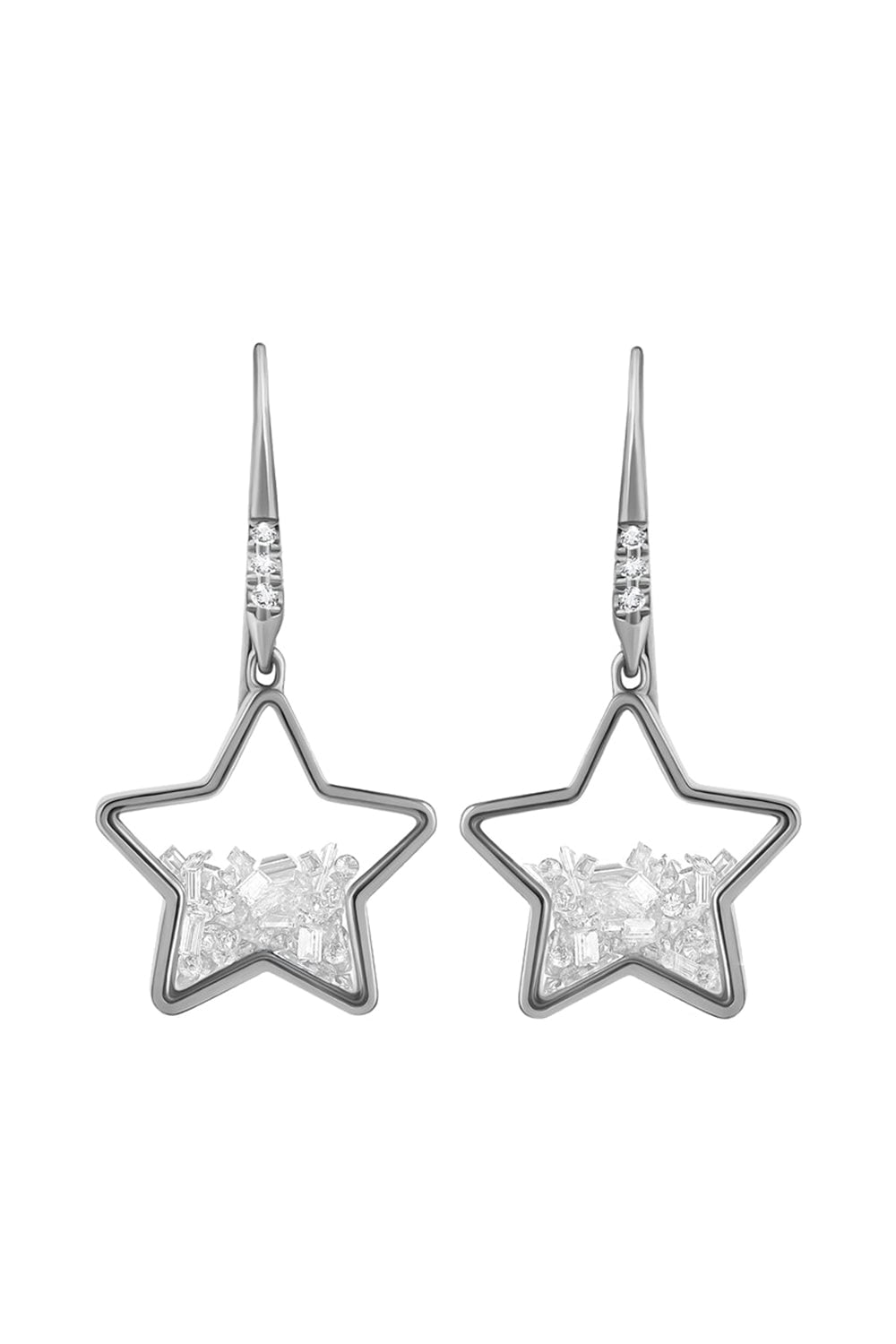 MORITZ GLIK-White Sapphire Baby Star Shaker Earrings-WHITE GOLD