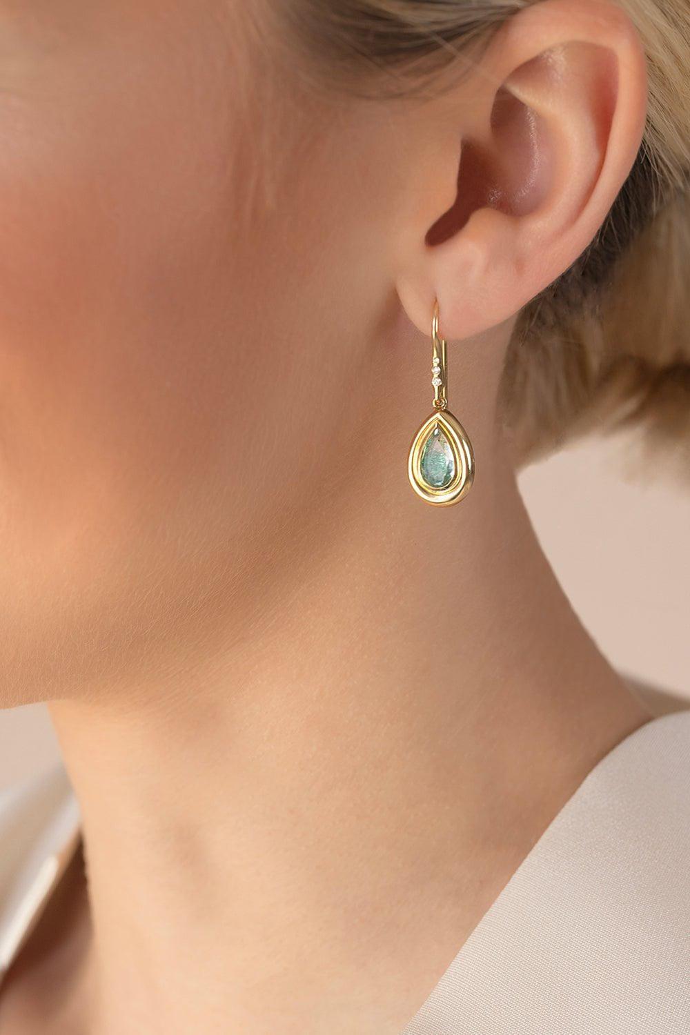 MORITZ GLIK-Emerald Diamond Pingo Earrings-YELLOW GOLD
