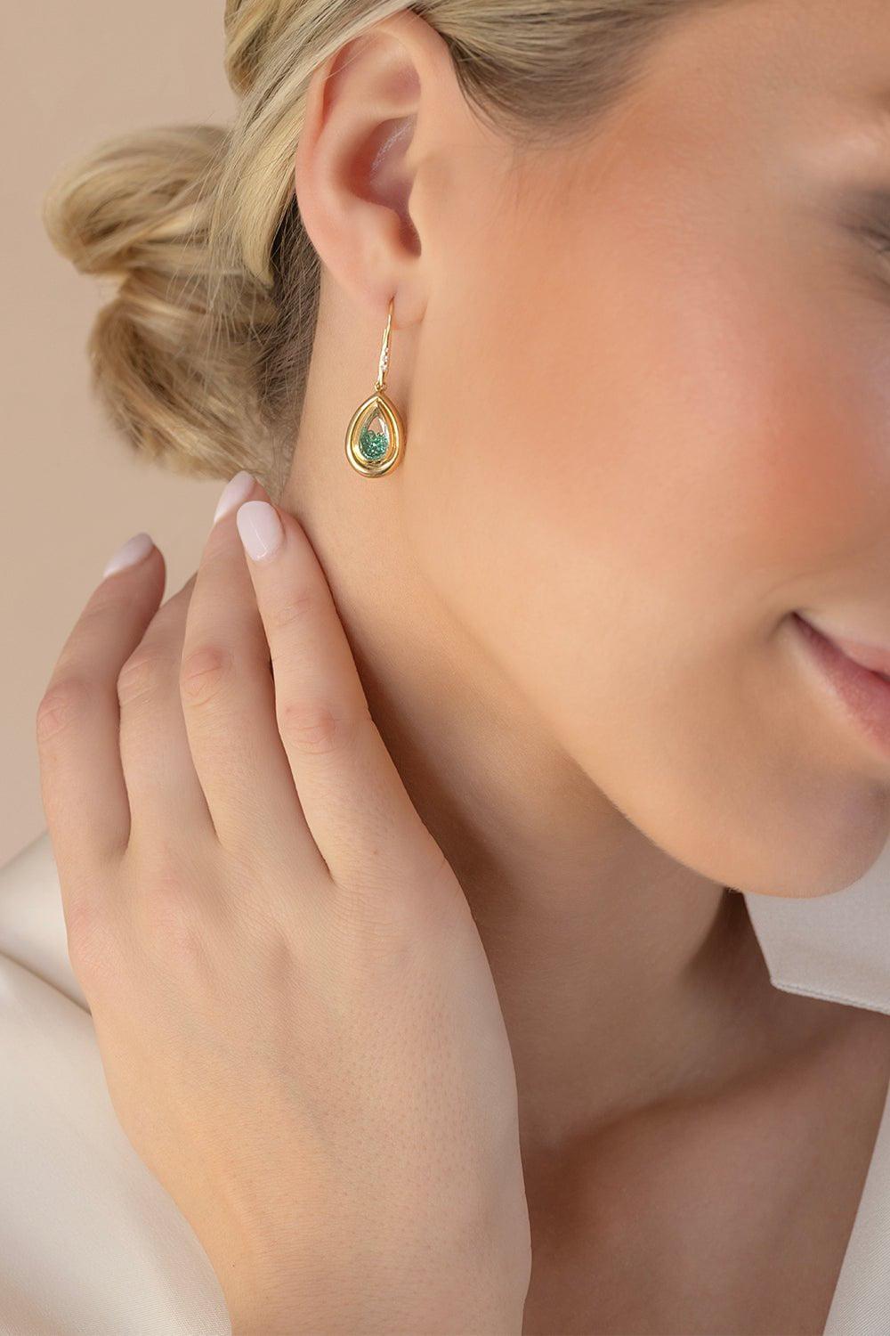 MORITZ GLIK-Emerald Diamond Pingo Earrings-YELLOW GOLD