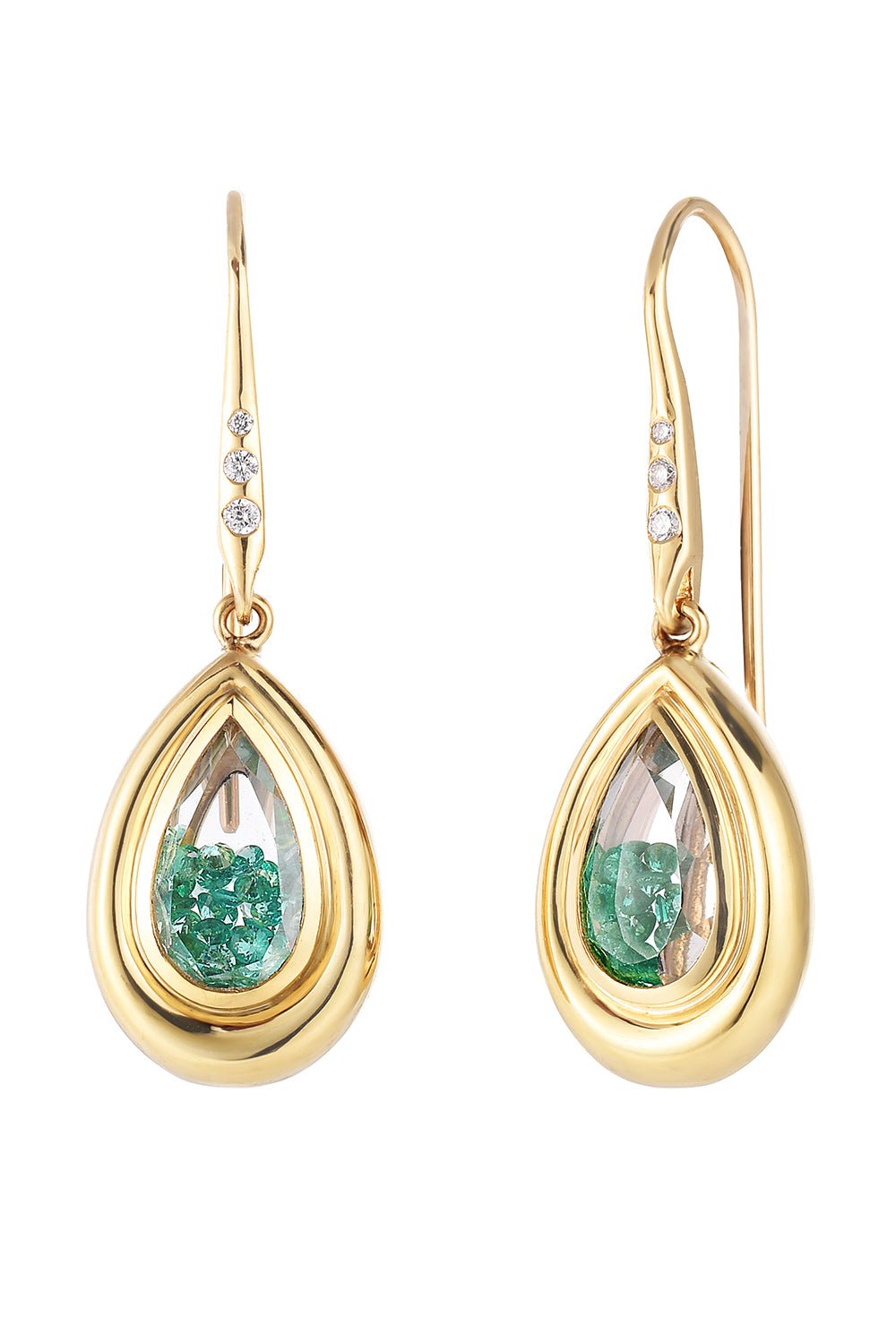 MORITZ GLIK-Emerald Diamond Pingo Earrings-YELLOW GOLD