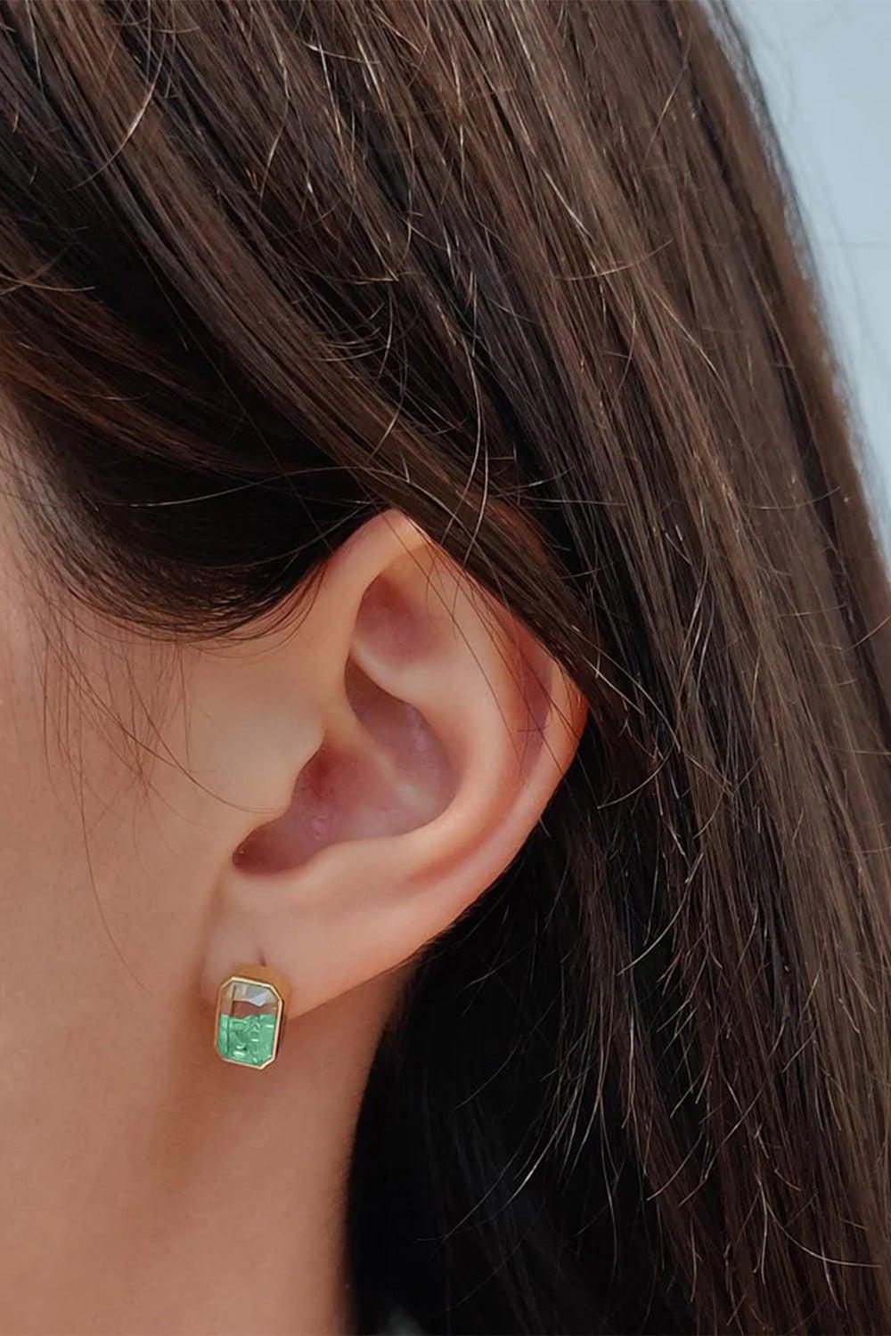MORITZ GLIK-Emerald Shaker Stud Earrings-YELLOW GOLD