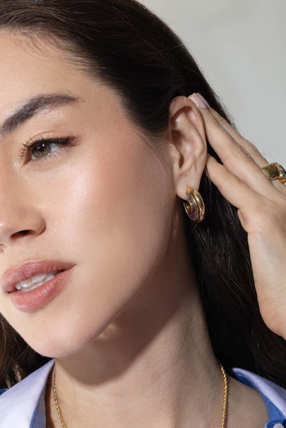 MORITZ GLIK-Letra Ruby Diamond Earrings-YELLOW GOLD