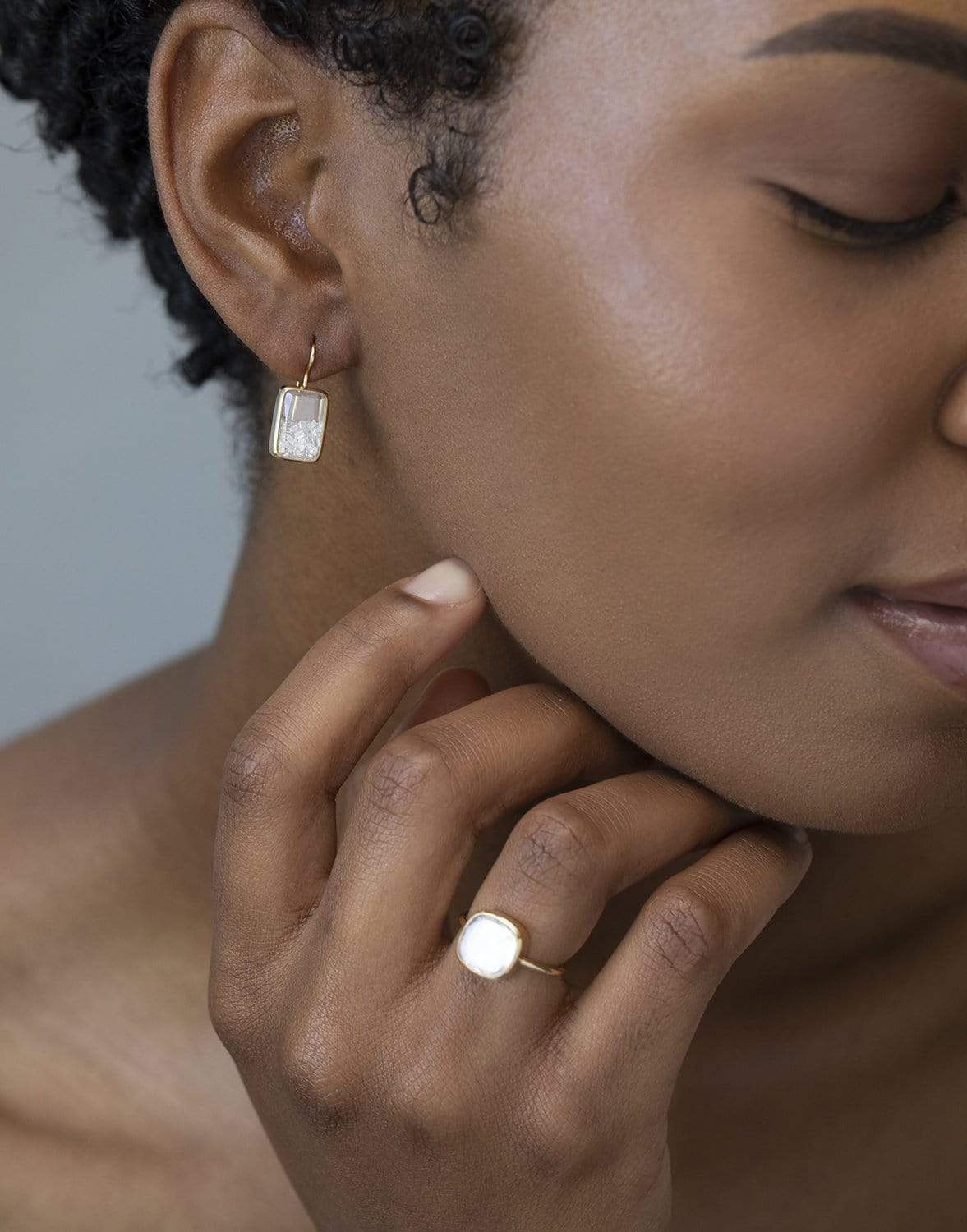 MORITZ GLIK-Rectangle Drop Shaker Earring - Yellow Gold-YELLOW GOLD