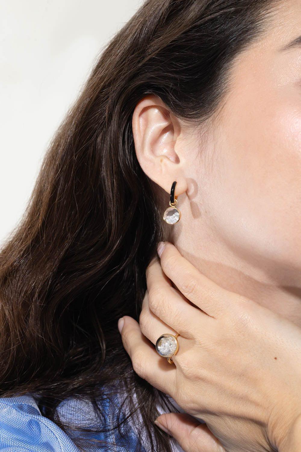 MORITZ GLIK-Reversible Enamel Shaker Huggie Earrings-YELLOW GOLD