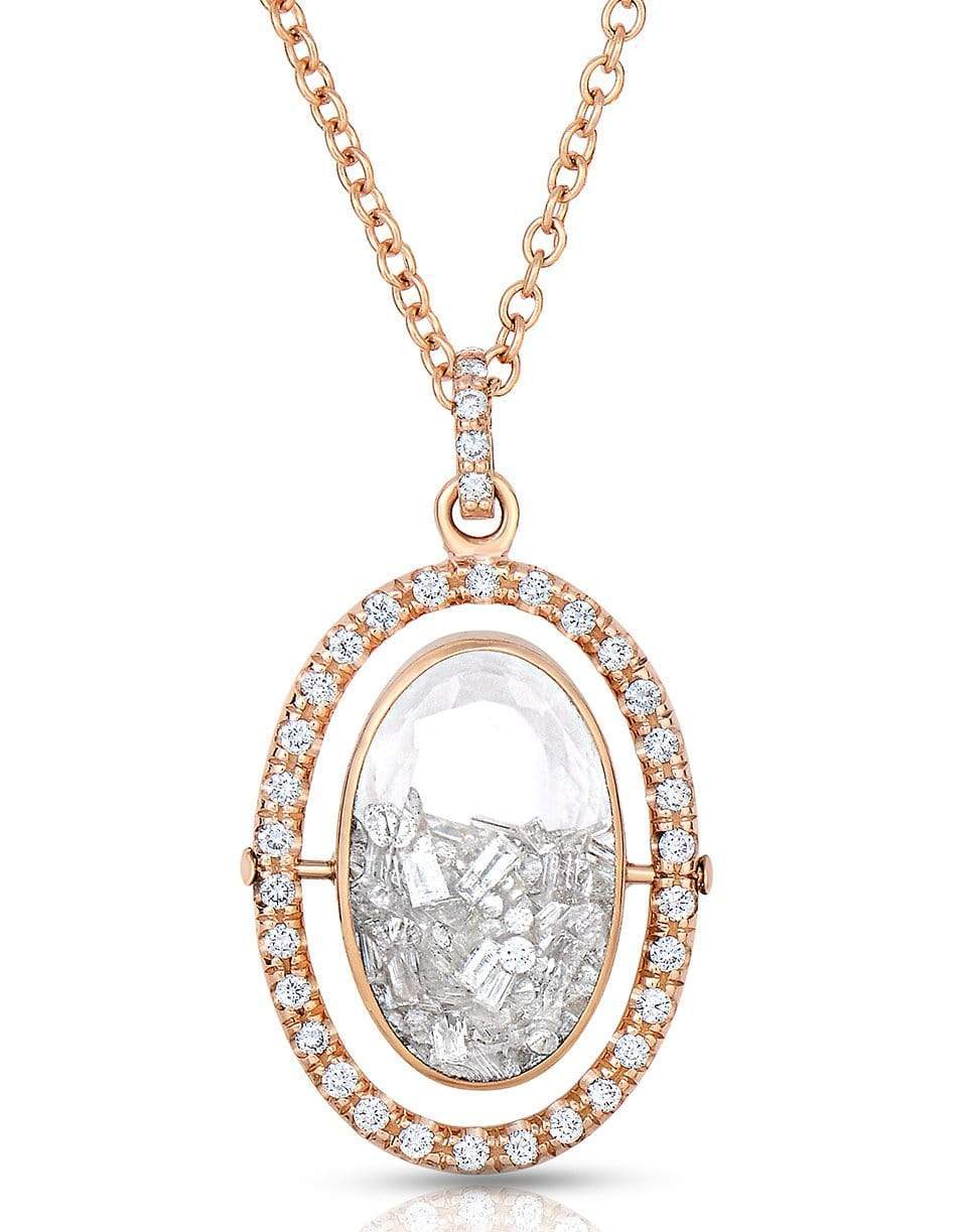 MORITZ GLIK-Oval Halo Diamond Shaker Necklace-ROSE GOLD
