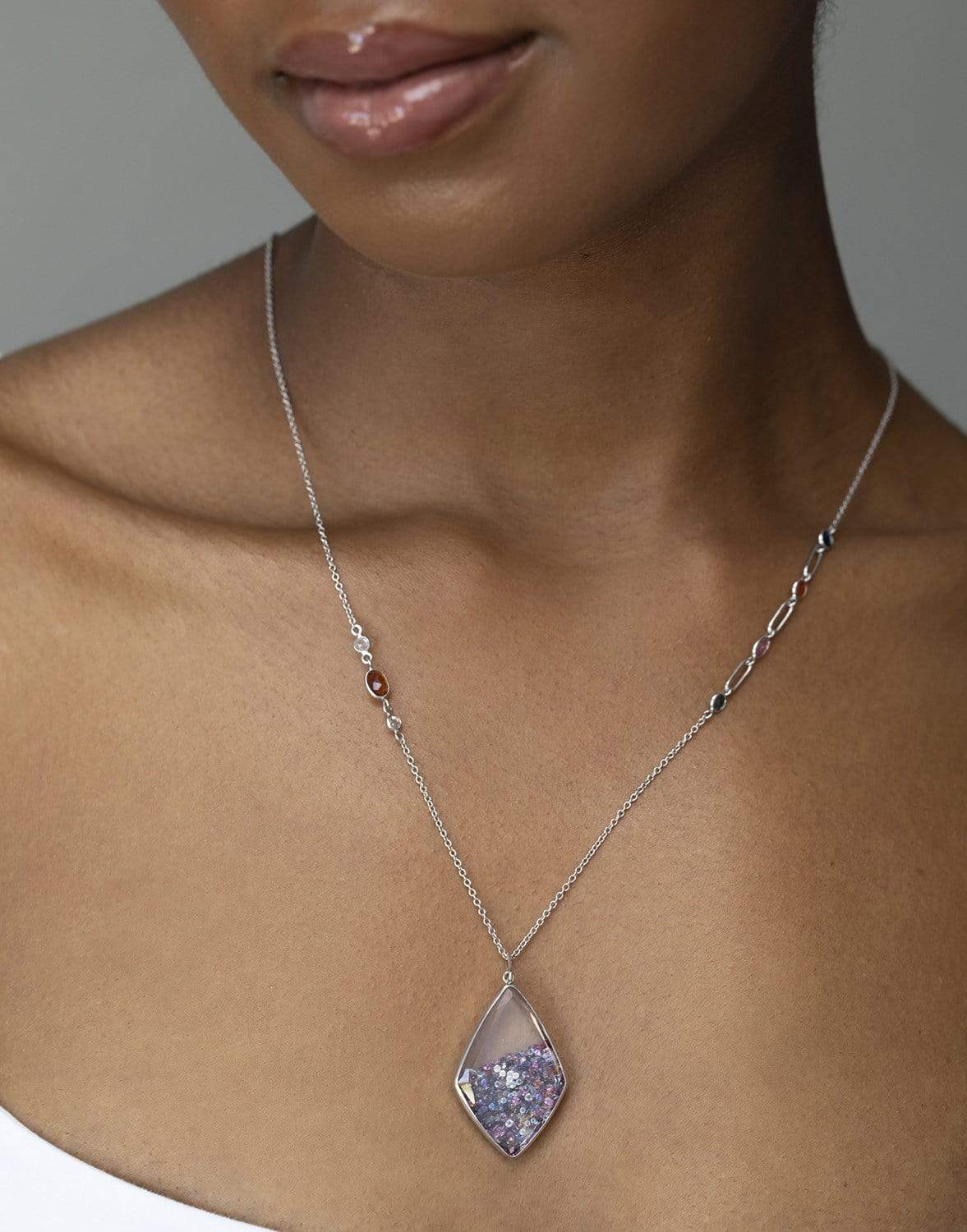 MORITZ GLIK-Sapphire, Ruby and Diamond Shaker Kite Necklace-WHITE GOLD