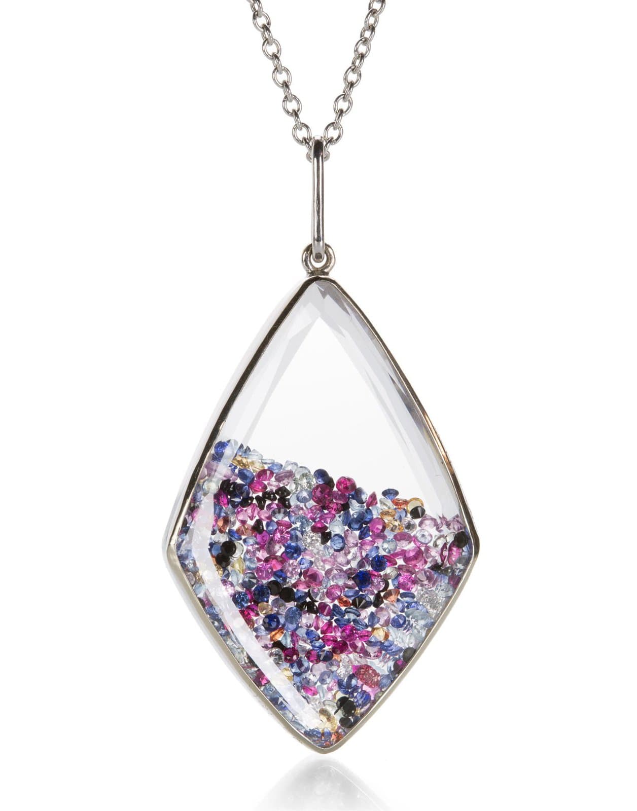 MORITZ GLIK-Sapphire, Ruby and Diamond Shaker Kite Necklace-WHITE GOLD