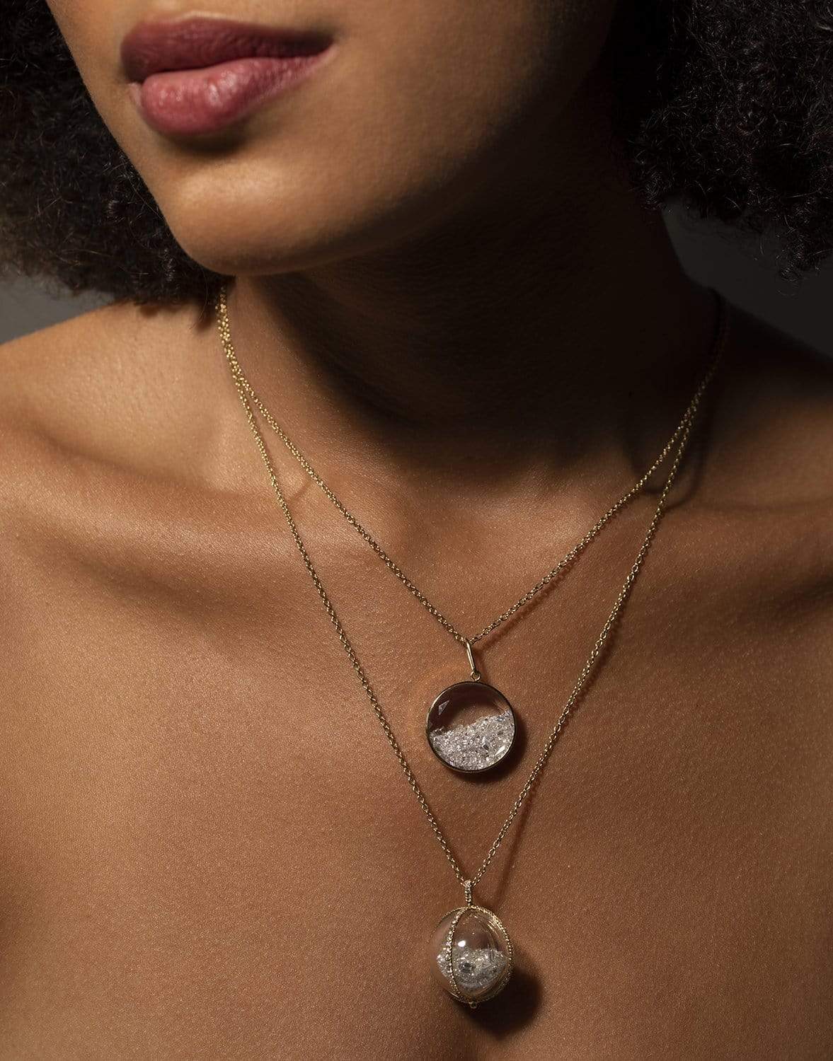 MORITZ GLIK-Diamond Globe Shaker Pendant Necklace-YELLOW GOLD